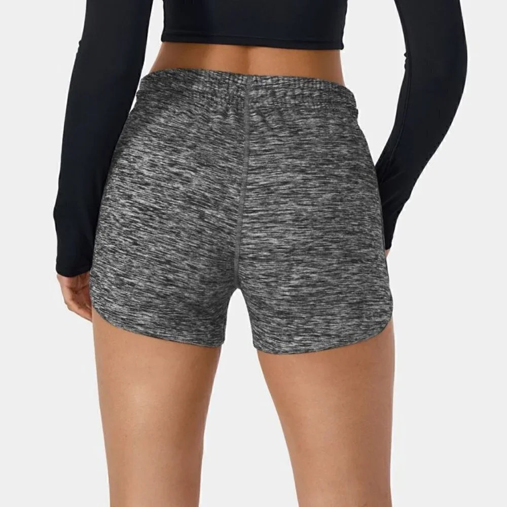 Halara Black Grey Mid Rise Drawstring Dolphin Hem Casual Shorts 3